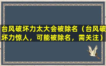 台风破坏力太大会被除名（台风破坏力惊人，可能被除名，需关注）