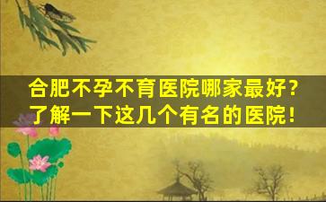 合肥不孕不育医院哪家最好？了解一下这几个有名的医院！