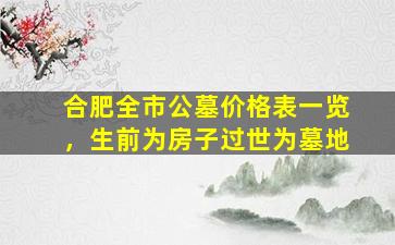 合肥全市公墓价格表一览，生前为房子过世为墓地
