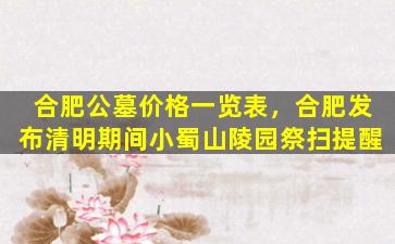 合肥公墓价格一览表，合肥发布清明期间小蜀山陵园祭扫提醒