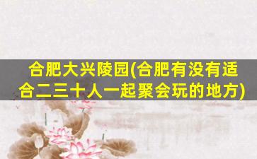 合肥大兴陵园(合肥有没有适合二三十人一起聚会玩的地方)