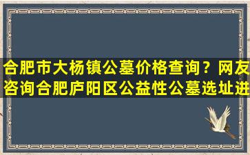 合肥市大杨镇公墓价格查询？网友咨询合肥庐阳区公益性公墓选址进展