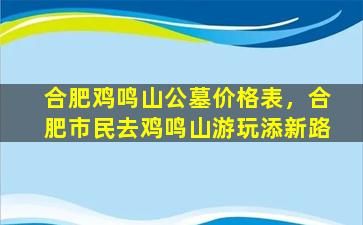 合肥鸡鸣山公墓价格表，合肥市民去鸡鸣山游玩添新路