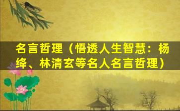 名言哲理（悟透人生智慧：杨绛、林清玄等名人名言哲理）