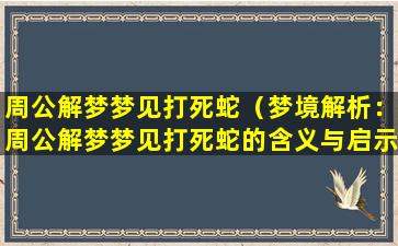 周公解梦梦见打死蛇（梦境解析：周公解梦梦见打死蛇的含义与启示）
