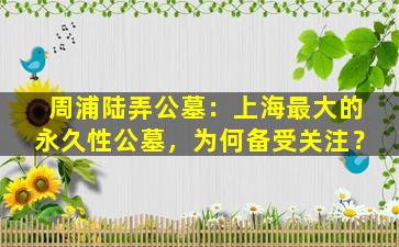 周浦陆弄公墓：上海最大的永久性公墓，为何备受关注？