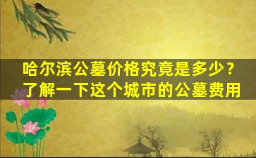 哈尔滨公墓价格究竟是多少？了解一下这个城市的公墓费用