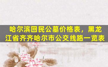 哈尔滨回民公墓价格表，黑龙江省齐齐哈尔市公交线路一览表