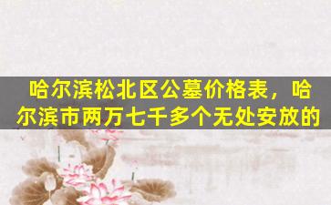 哈尔滨松北区公墓价格表，哈尔滨市两万七千多个无处安放的