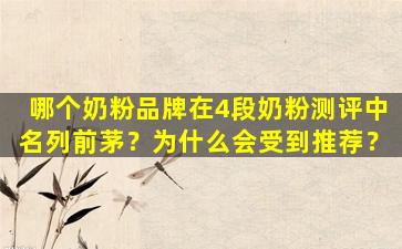 哪个奶粉品牌在4段奶粉测评中名列前茅？为什么会受到推荐？