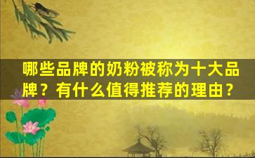 哪些品牌的奶粉被称为十大品牌？有什么值得推荐的理由？