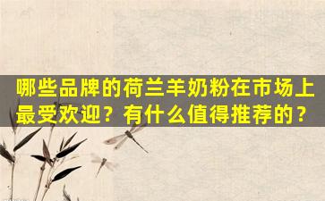 哪些品牌的荷兰羊奶粉在市场上最受欢迎？有什么值得推荐的？