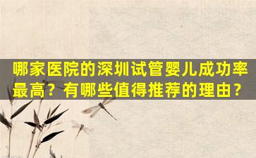 哪家医院的深圳试管婴儿成功率最高？有哪些值得推荐的理由？