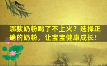 哪款奶粉喝了不上火？选择正确的奶粉，让宝宝健康成长！