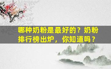 哪种奶粉是最好的？奶粉排行榜出炉，你知道吗？