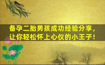 备孕二胎男孩成功经验分享，让你轻松怀上心仪的小王子！