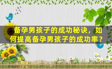 备孕男孩子的成功秘诀，如何提高备孕男孩子的成功率？