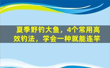 夏季野钓大鱼，4个常用高效钓法，学会一种就能连竿