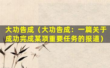大功告成（大功告成：一篇关于成功完成某项重要任务的报道）