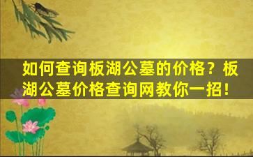 如何查询板湖公墓的价格？板湖公墓价格查询网教你一招！