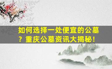 如何选择一处便宜的公墓？重庆公墓资讯大揭秘！