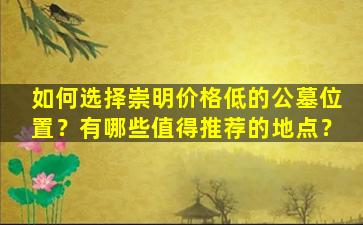 如何选择崇明价格低的公墓位置？有哪些值得推荐的地点？