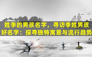 姓李的男孩名字，寻访李姓男孩好名字：探寻独特寓意与流行趋势