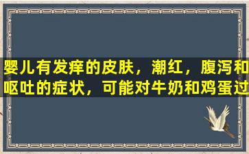 婴儿有发痒的皮肤，潮红，腹泻和呕吐的症状，可能对牛奶和鸡蛋过敏。
