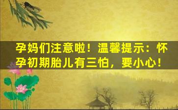 孕妈们注意啦！温馨提示：怀孕初期胎儿有三怕，要小心！