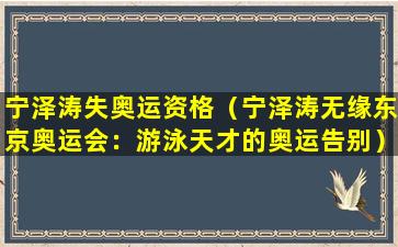宁泽涛失奥运资格（宁泽涛无缘东京奥运会：游泳天才的奥运告别）
