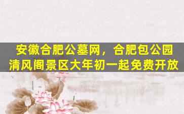 安徽合肥公墓网，合肥包公园清风阁景区大年初一起免费开放