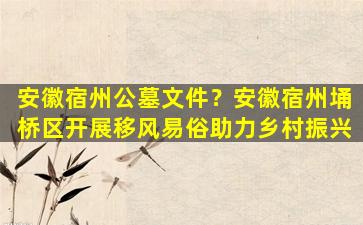 安徽宿州公墓文件？安徽宿州埇桥区开展移风易俗助力乡村振兴