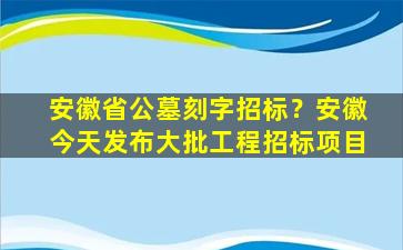 安徽省公墓刻字招标？安徽今天发布大批工程招标项目