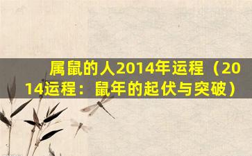 属鼠的人2014年运程（2014运程：鼠年的起伏与突破）