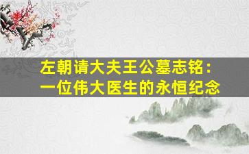 左朝请大夫王公墓志铭：一位伟大医生的永恒纪念