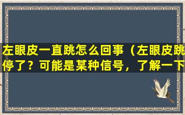 左眼皮一直跳怎么回事（左眼皮跳停了？可能是某种信号，了解一下吧）