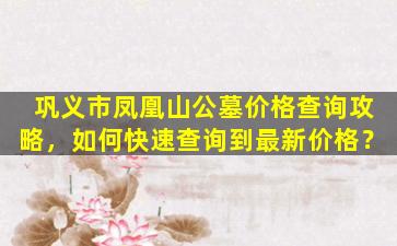 巩义市凤凰山公墓价格查询攻略，如何快速查询到最新价格？