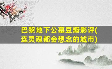 巴黎地下公墓豆瓣影评(连灵魂都会想念的城市)