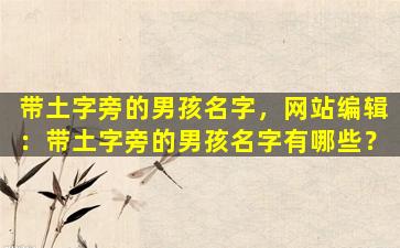 带土字旁的男孩名字，网站编辑：带土字旁的男孩名字有哪些？