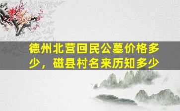 德州北营回民公墓价格多少，磁县村名来历知多少