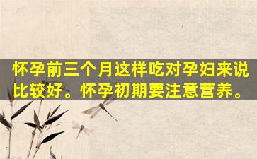 怀孕前三个月这样吃对孕妇来说比较好。怀孕初期要注意营养。