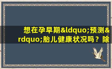 想在孕早期“预测”胎儿健康状况吗？除了产前检查，内衣的秘密也至关重要