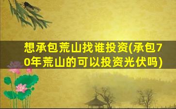 想承包荒山找谁投资(承包70年荒山的可以投资光伏吗)