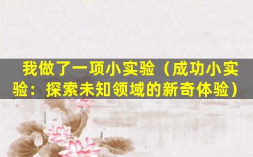 我做了一项小实验（成功小实验：探索未知领域的新奇体验）