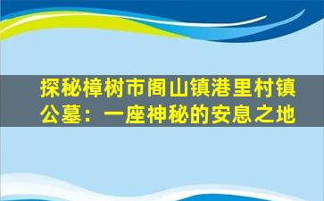 探秘樟树市阁山镇港里村镇公墓：一座神秘的安息之地