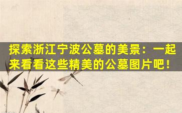 探索浙江宁波公墓的美景：一起来看看这些精美的公墓图片吧！