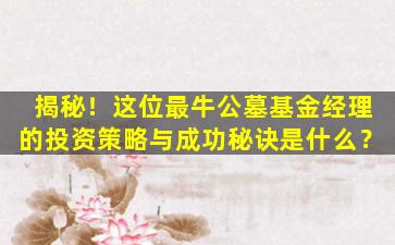 揭秘！这位最牛公墓基金经理的投资策略与成功秘诀是什么？