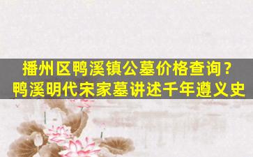 播州区鸭溪镇公墓价格查询？鸭溪明代宋家墓讲述千年遵义史