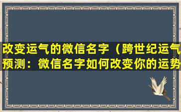 改变运气的微信名字（跨世纪运气预测：微信名字如何改变你的运势？）