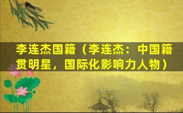 李连杰国籍（李连杰：中国籍贯明星，国际化影响力人物）
